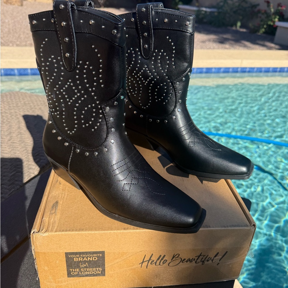 NWT London Rag Western Black Studded Boots! Hey Cowgirl!! - Picture 3 of 16